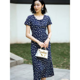 Womens Silk Maxi Dress Cap Sleeve Ditsy Floral Print Silk Dresses